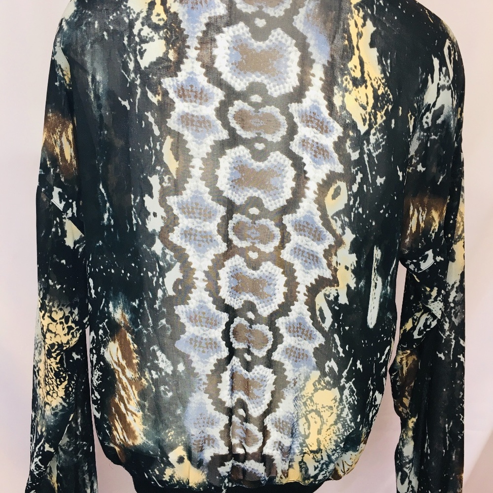 Cabi Sheer Python Print Crew Neck Soft Silk Top - image 5